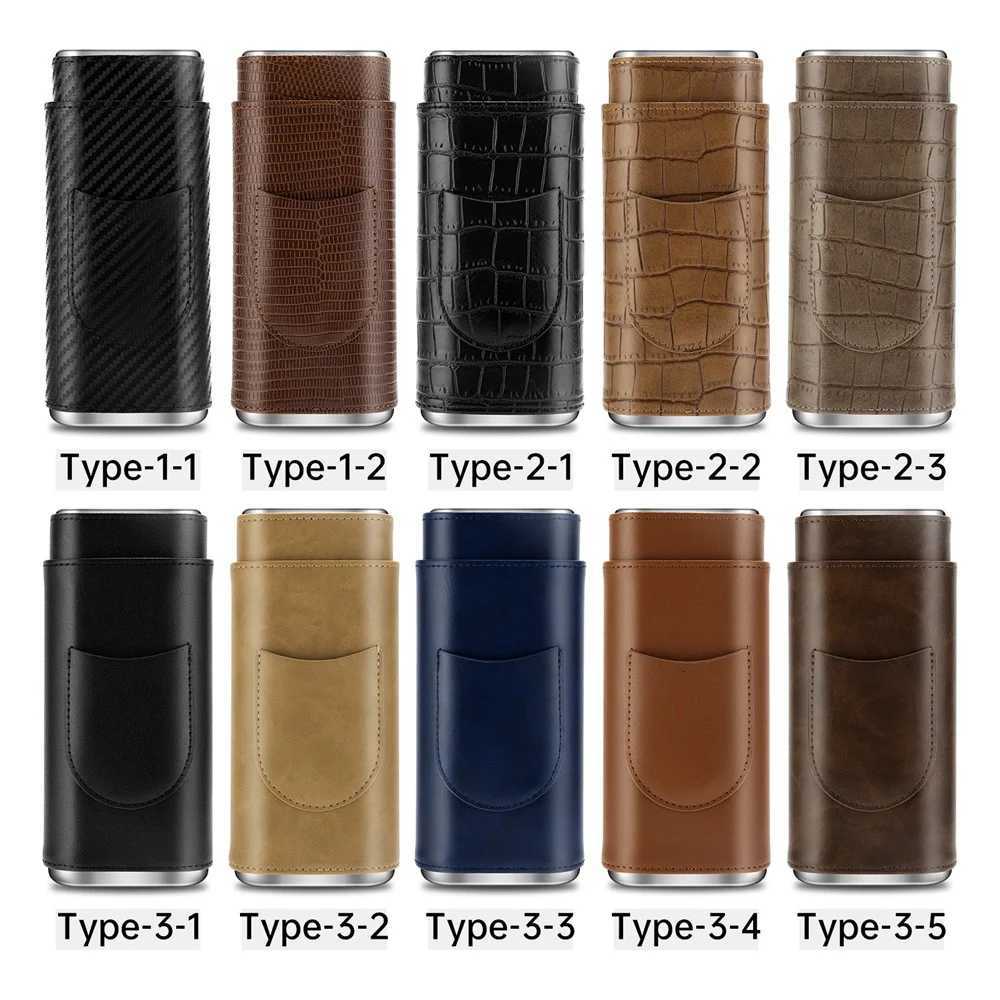 3pack Cigar Case Luxury Portable Leather Holder Box Storage with Stainless Steel Sharp Cigar Cutter Smoking Accessories CH24FA Y251008