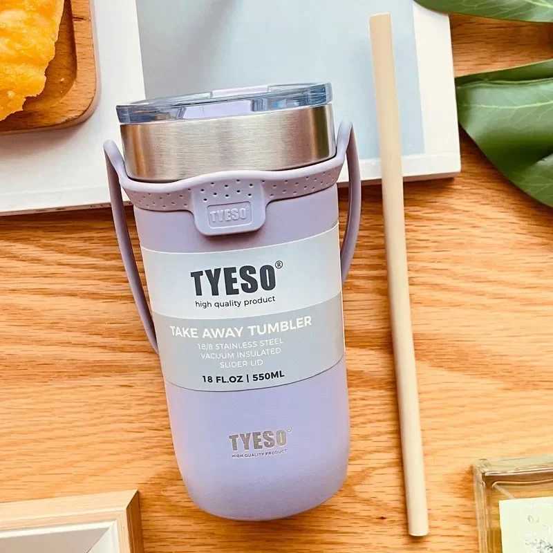 Tyeso 550710ML Stainless Steel Coffee Mug With Straw Car Water Bottle Vacuum Flask Tumbler Insulated Cup Double Thermos Bottle C251008
