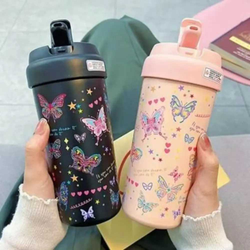 Kawaii 550ML Flask Tumbler Stainless Steel with Tea Strainer Water Cup Butterfly Vacuum Insulateds Cup C251008