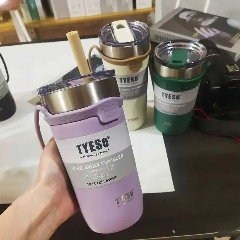 Tyeso 550710ML Stainless Steel Coffee Mug With Straw Car Water Bottle Vacuum Flask Tumbler Insulated Cup Double Thermos Bottle C251008