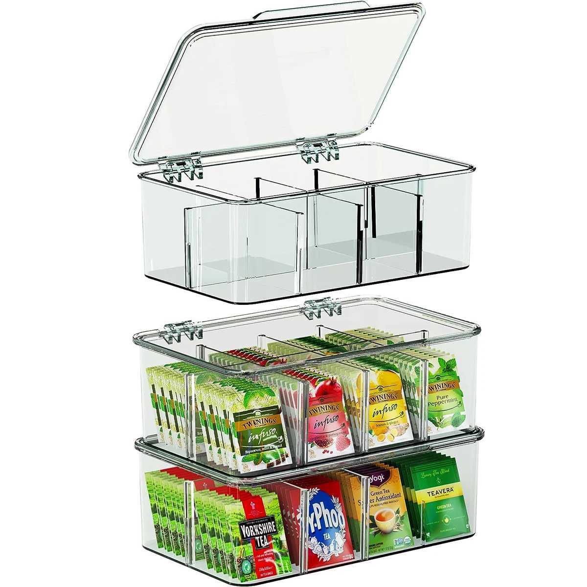 Transparent Tea Bag Snack Storage Box Food Pantry Office Multifunction Storage Box with Lid Acrylic Seal Coffee Sugar Container C251008
