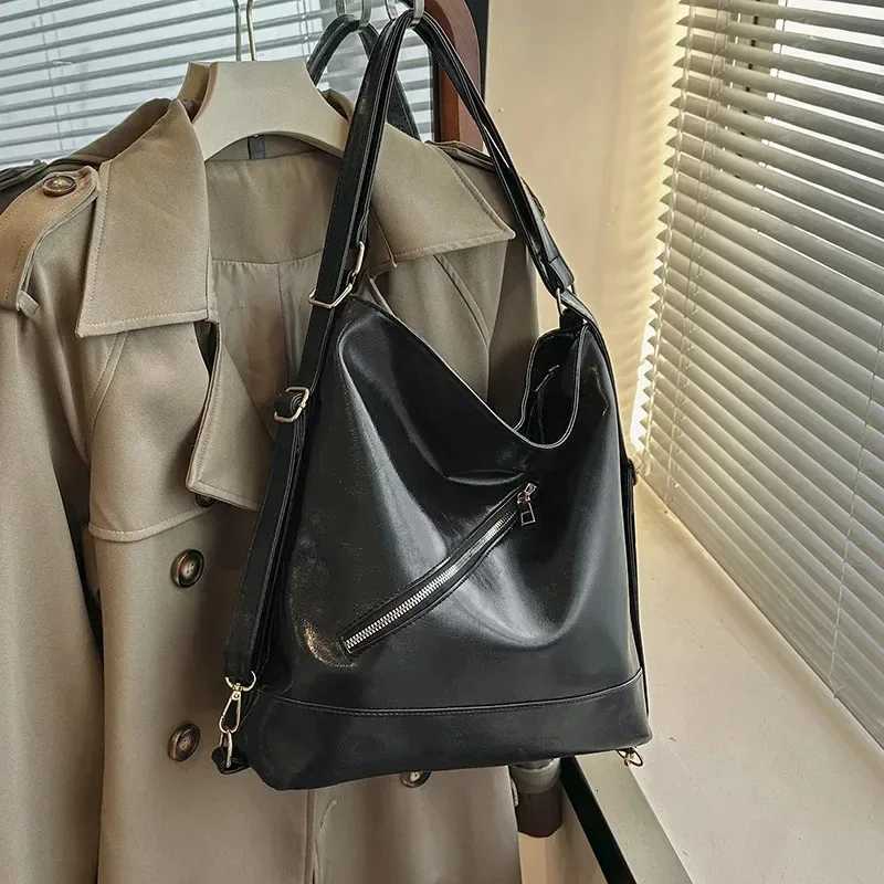 Simple 2 In 1 Color Contrast Backpack Large Capacity Multifunctional Crossbody Sling Bag Vintage Casual Bucket Bag GirlsT251007
