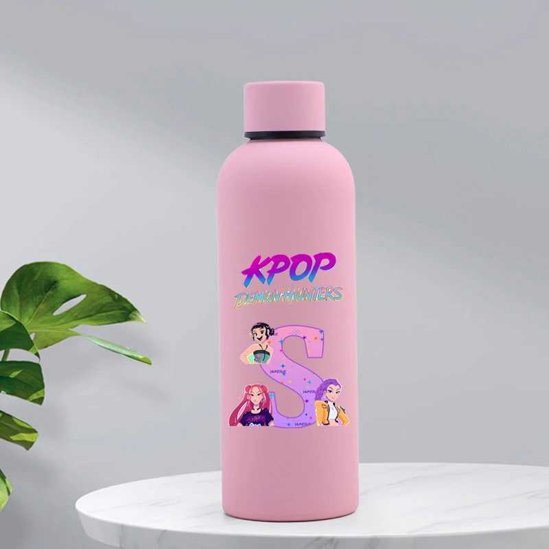 Kpop Demon Hunters Stainless Steel Insulated Cup Women Anime Letter Printed Water Cups Students Portable Fashion Water Bottle C251008