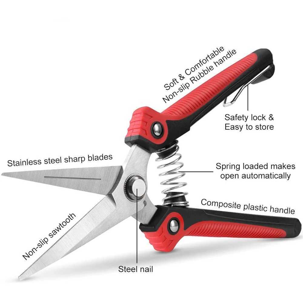 Pruning Shears Scissors Heavy Duty Stainless Steel Ultra Sharp Hand Pruner Scissors For Garden Harvesting Fruits Vegetable Tools J251121