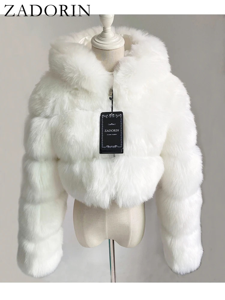 ZADORIN High Quality Hooded Short Faux Fur Coat Woman Clothing Winter Furry Jacket in Coats Jackets Top Sexy 251106