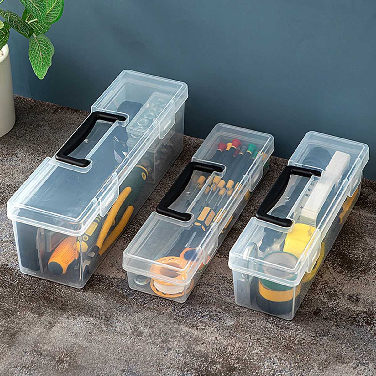 WORTHBUY Transparent Tool Storage Box With Handle Portable Sealed Dustproof Tools Storage Organizer Multifunctional Tool Case C251008