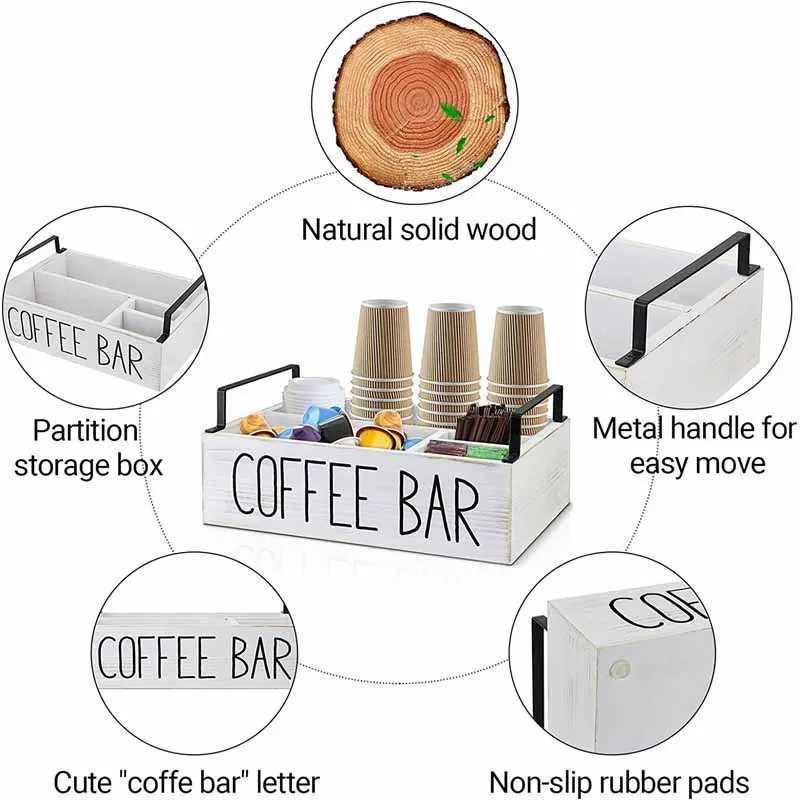 Wooden Storage Box Multi Compartment Organizer for Coffee Tea Bags Paper Cups Countertop Desktop Kitchen Storage Tidy Box C251008