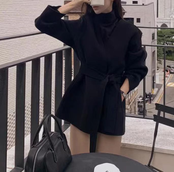 Dalian Woolen Coat for Women Lazy Bathrobe Short Style for Petite Figures Collarless DoubleSided Cashmere Jacket Top