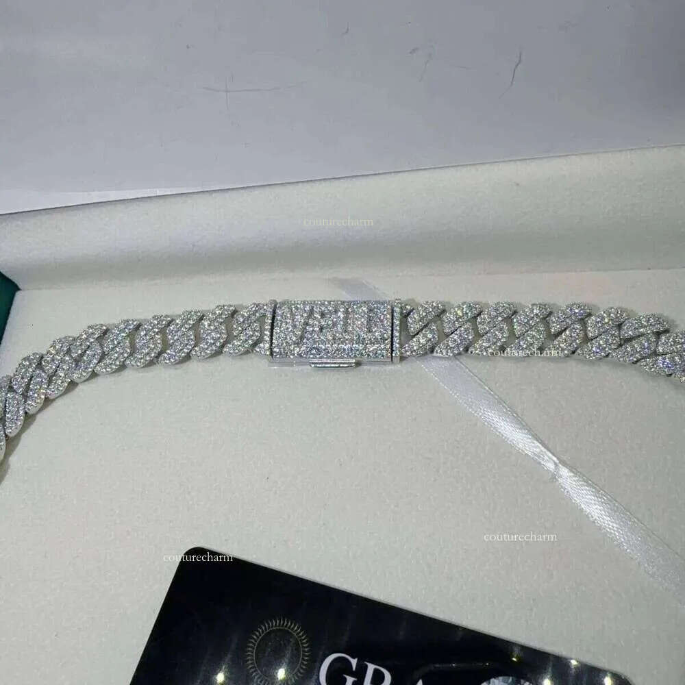 VVS Moissanite Lab Dia Sier Necklace and Hip Hop Iced Out Jewelry 18mm20mm Cuban Link Chain