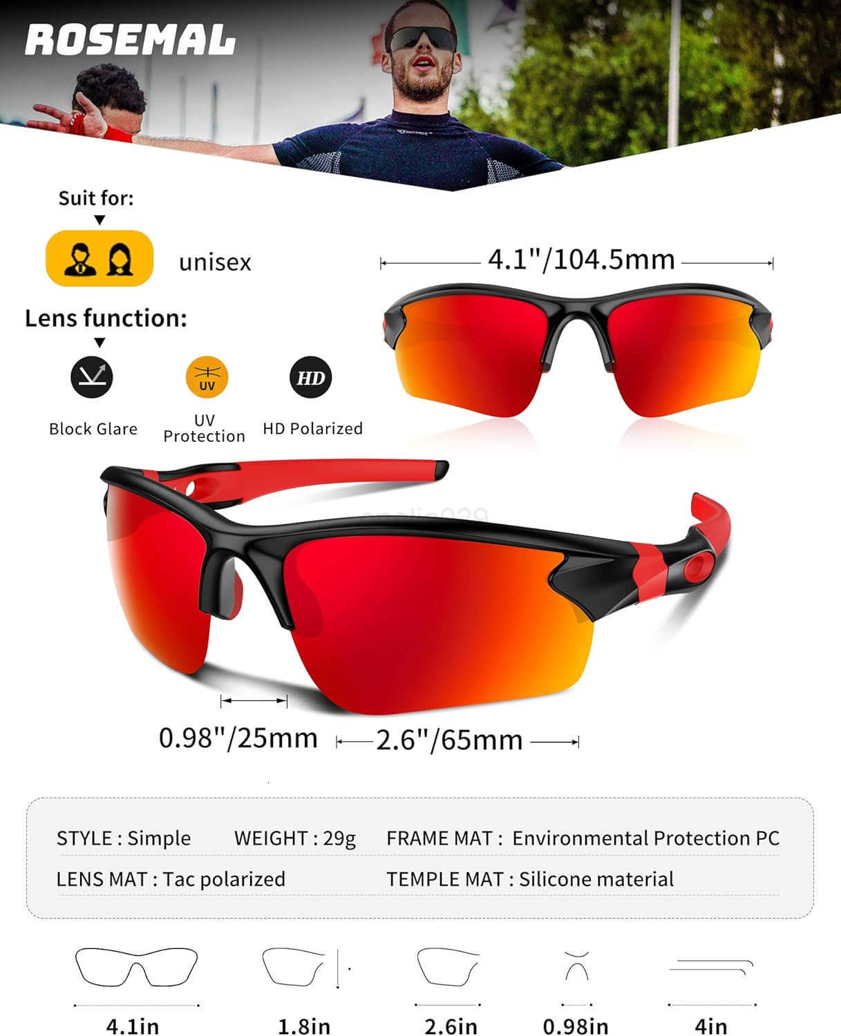 Polarized Sunglasses for Men Women Running Sunglasses Sports Cycling Driving Fishing Baseball TAC UV400 TR90 W251008