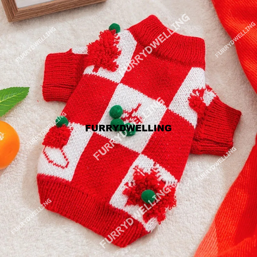 Autumn Dwe74 And Winter Creative Checkerboard Three-Dimensional Christmas Sweater Dog Clothes Teddy Bichon New Year Pet Clothing