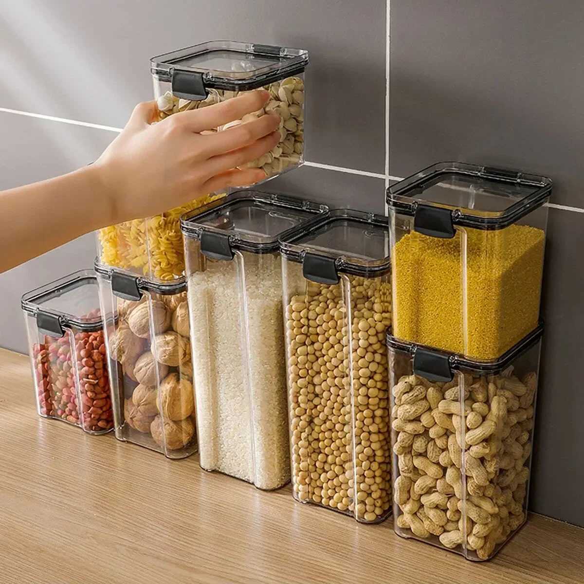 2pcsTransparent sealed cans plastic food cans sealed square freshkeeping boxes dried fruits spices tea storage boxes C251008