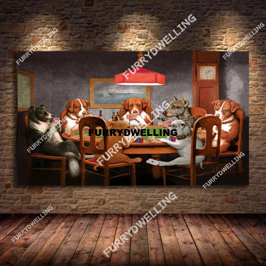 Creative Modern Abstract Dog Playing Poker Fun Poster Print Canvas Painting Wall Art Picture Dwe74 Living Room Home Decoration