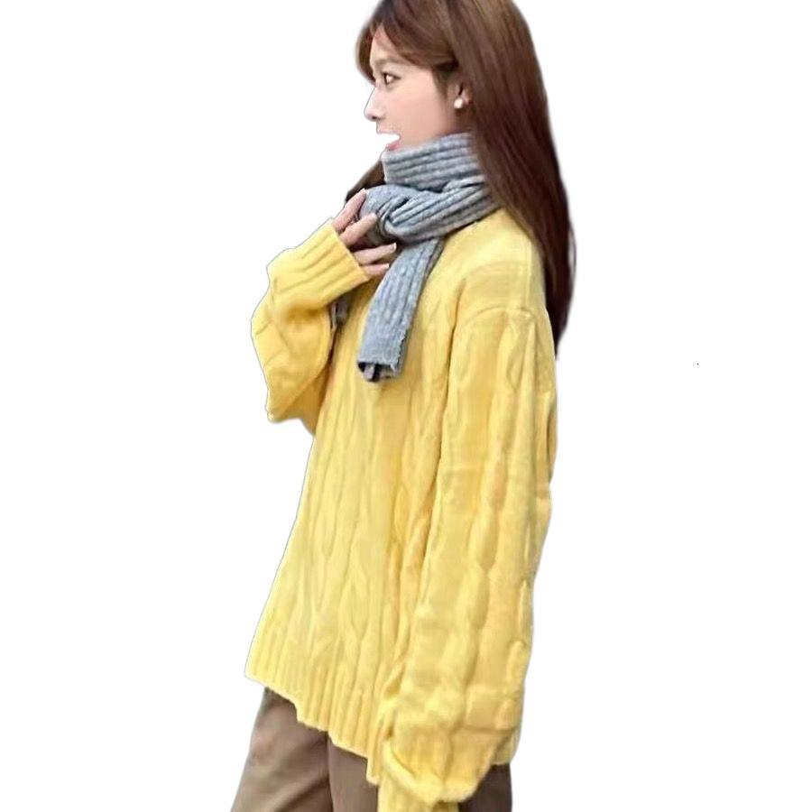Plus Size 1500kg Fat mm Cable Knit Round Neck Sweater Women Autumn Winter New Korean Style Loose Versatile Pullover Knitted Top