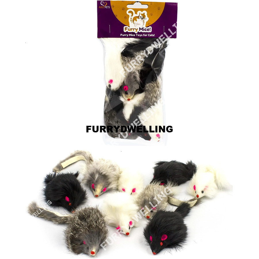 AXEL PETS Giant Furry With Caip And Rattle Sound Made Real Rabbit Dwe74 Fur Interactive Catch Play Mouse Toy For Cat, Pack Of 10 Mice