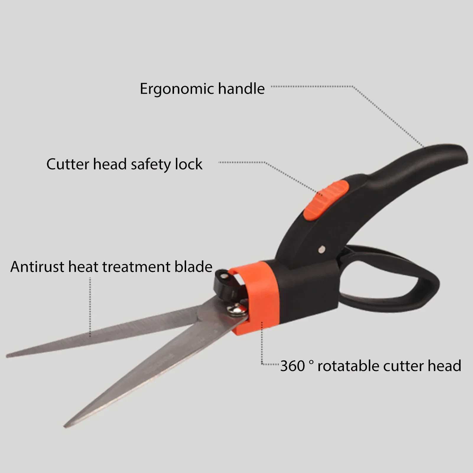 Ergonomic Grip Garden Scissors Flower Pot Mowing Shears Garden Lawn Pruning Shears 360 Rotatable Head Grass Trimming Scissors J251121
