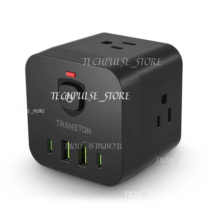 Mini Portable Cube tech73 Power Socket With Surge Protector 4 Sockets 2 USB Typec Suitable For Home Travel Office Black 241220