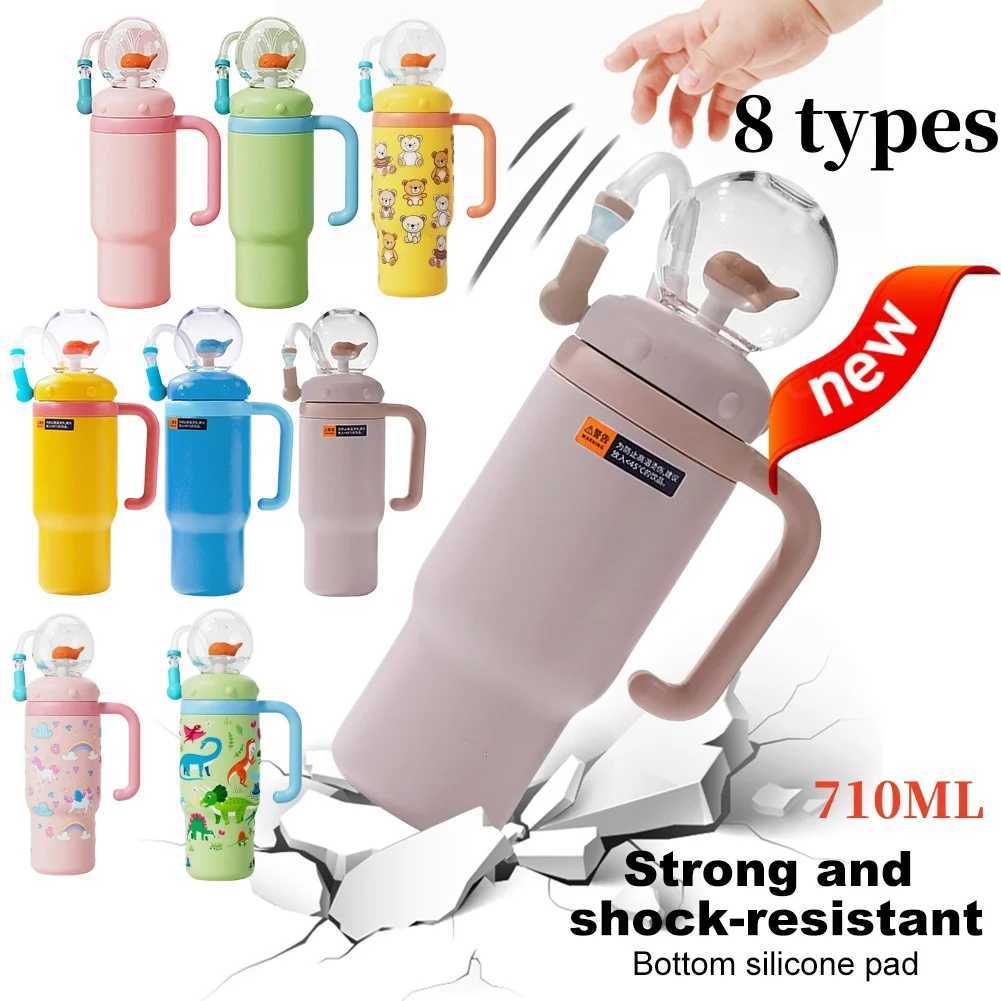 710ML Stainless Steel Whale Fountain Tumbler with Handle Leak Proof Whale Squirt Drinking Cup Water Bottle with Straw Creative G C251008