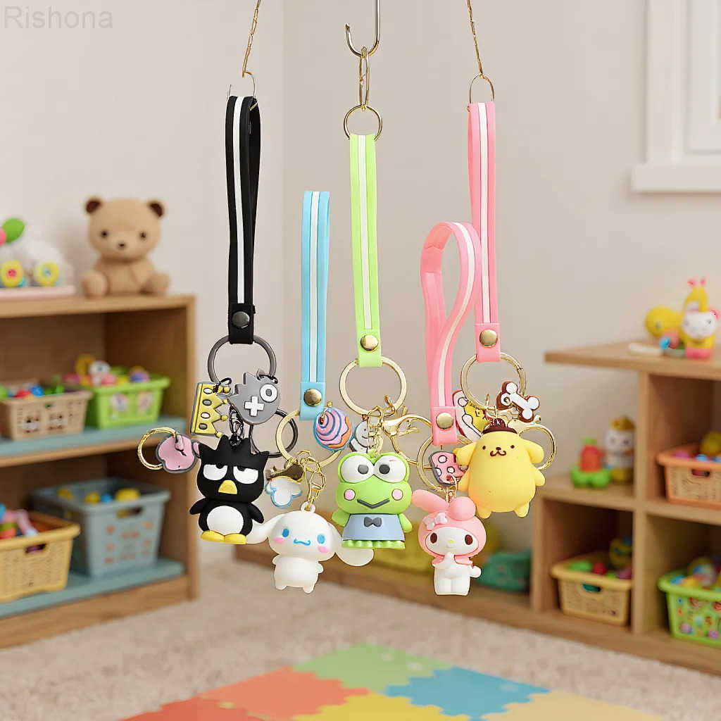 Sanrio Keychain Cartoon Character Keychain Hello Kitty My Melody Kerop BadtzMaru Cainamoroll Backpack Pendant Toys Girls Gifts L251008
