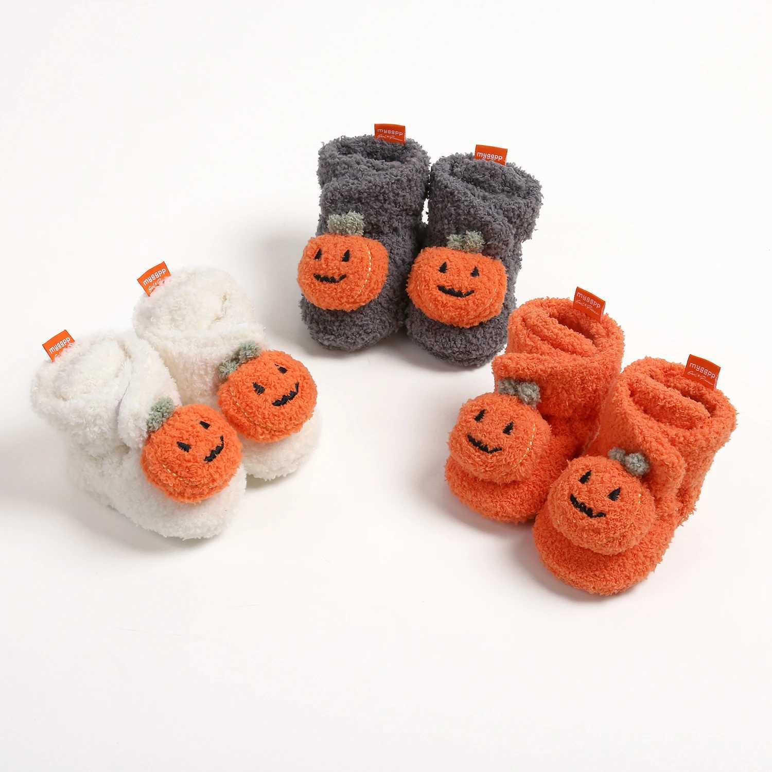 Baby Halloween Pumpkin Booties Infant Newborn Sock Shoes Winter Crib Shoes First Walkers Prewalkers C251008