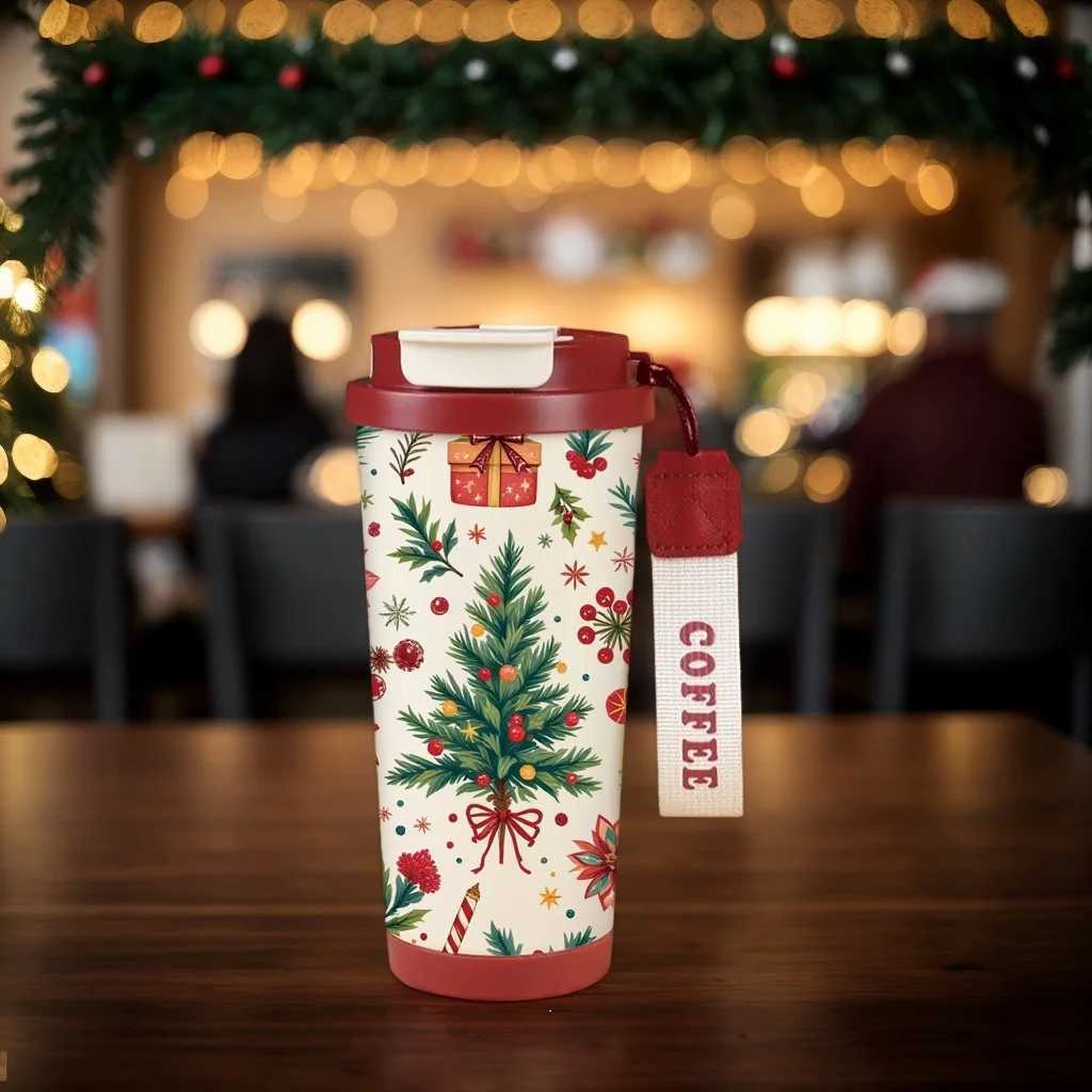 Thermos 316 stainless steel lily of the valley coffee cup cartoon Christmas holiday gift Dual Drinking Cup Leak Proof Portable C251008