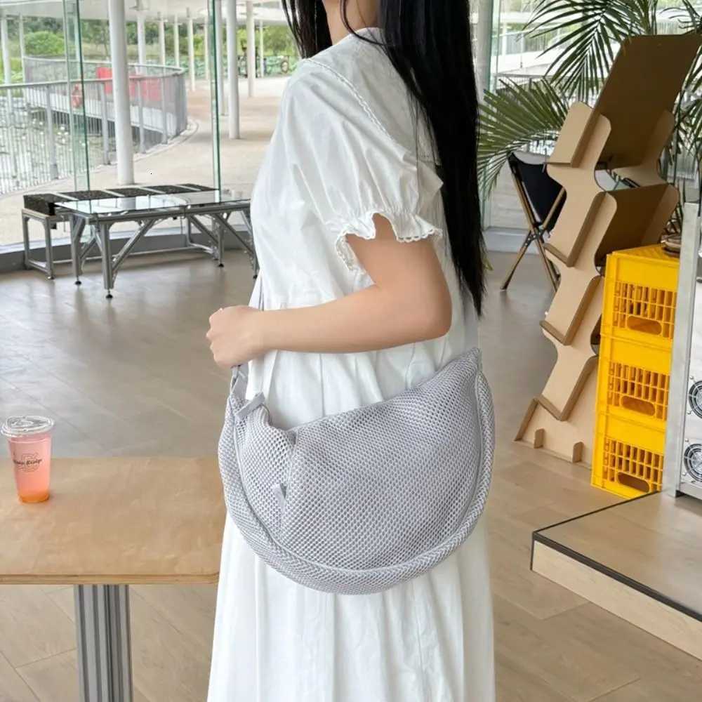 Fashionable Korean Style Nylon Mesh Crossbody Bag Handbag Fashionable Dumpling Bag Adjustable Lightweight Shoulder Bag GirlsT251007