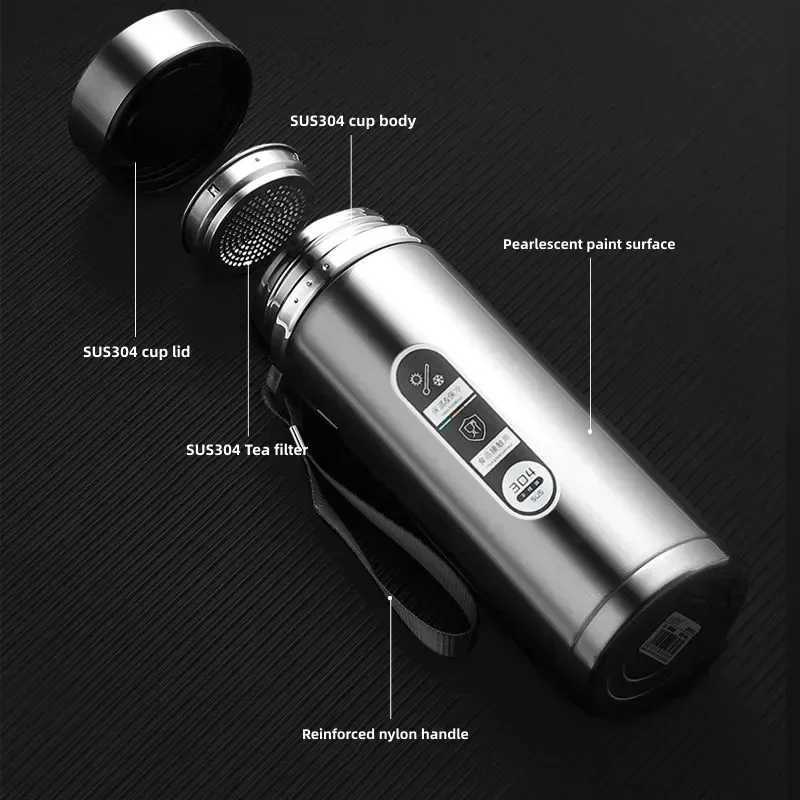 800ML1L Stainless Steel Thermos Bottle with LED Temperature Display Tea Water Bottle Vacuum Flask Portable Cups Water Bottle C251008