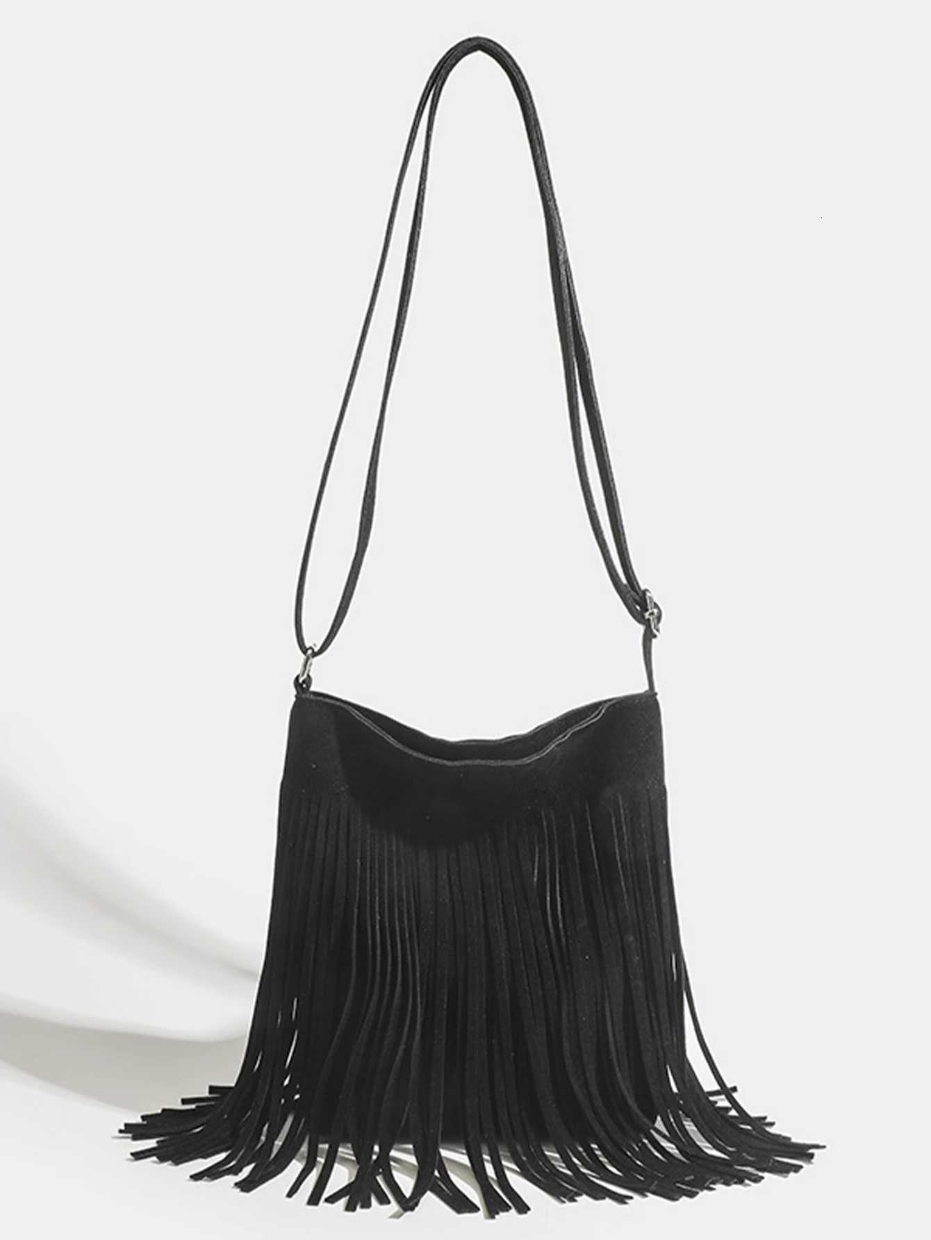 Fashionable and versatile American Bohemian Tassel Bag for Fake Suede Retro Saddle Bag OneShoulder Crossbody BagT251007