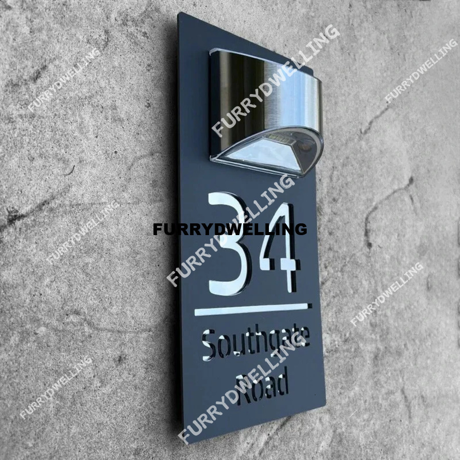 Customized House Solar LED Light Modern Residential Sign 3D Dwe74 Laser Cut Address Plaque Outdoor Street Name Door Plate 240823