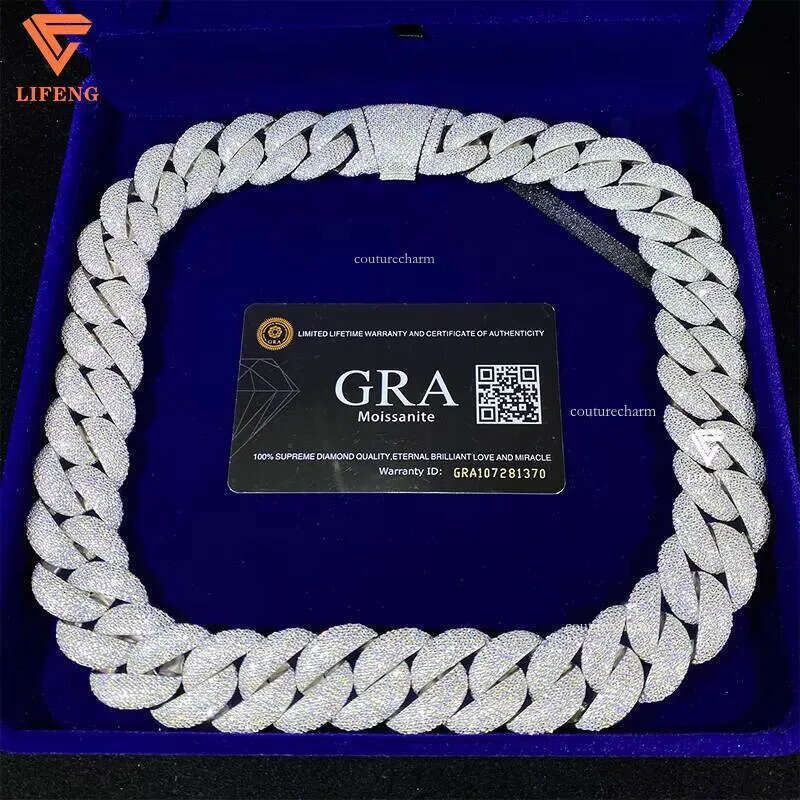 23mm High Quality Hip Hop Jewelry Big Cuban Link Chain Custom Mens Necklace Iced Out VVS Moissanite Dia With Gra Certified