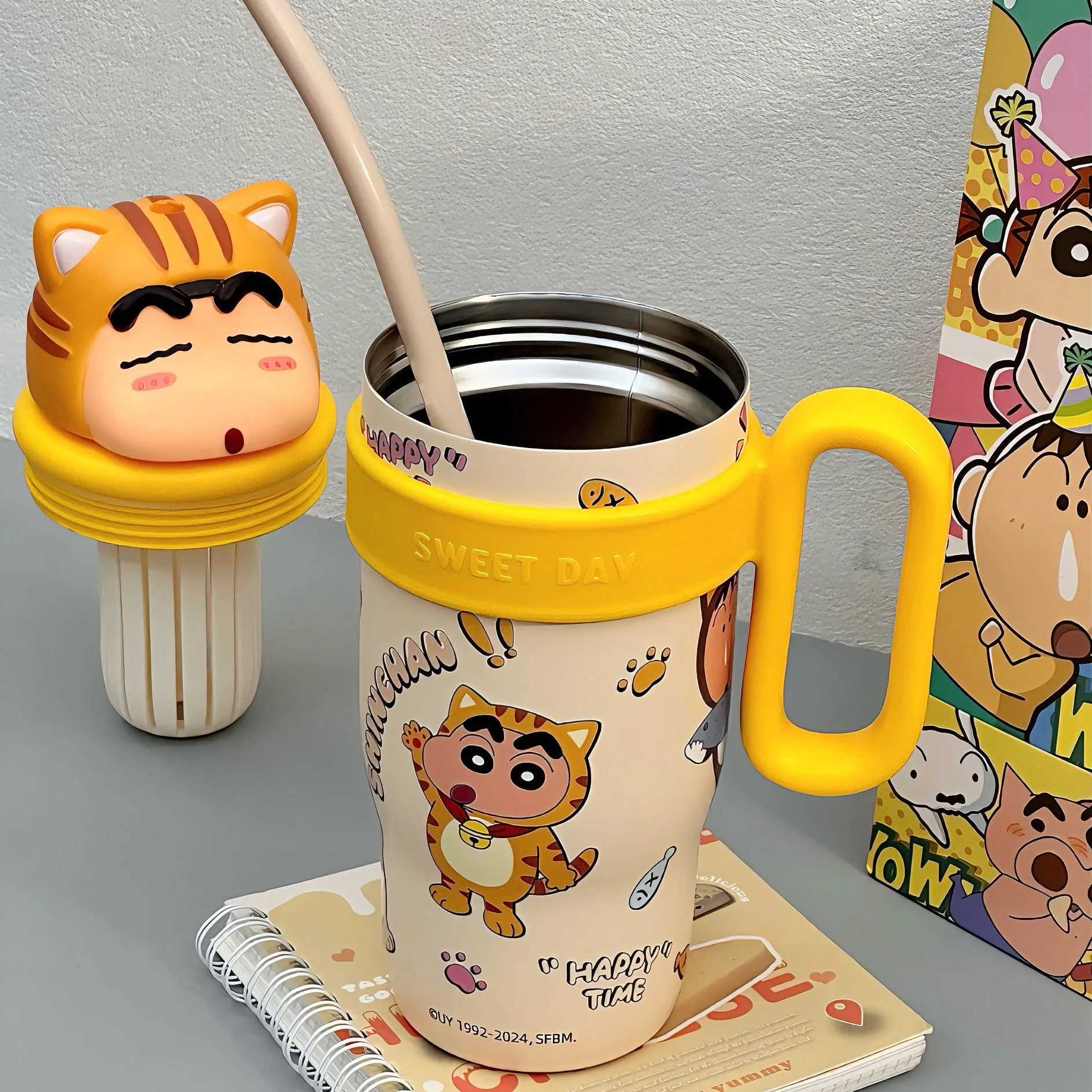 Crayon ShinChan Cartoon Handle Water Bottle 316 Stainless Steel Thermos Large Capacity Straw Cup Tabletop Bottle Children Gift C251008