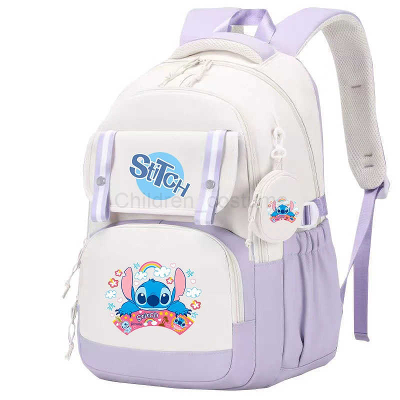 Disney Stitch Large Capacity Backpack Multiple Pocket Preppy Schoolbag Cartoon Anime Daypack Travel Commute Knapsack with Coin Purse H251008