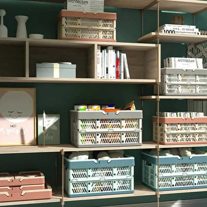 Heavy Duty Folding Storage Basket Portable Picnic Camping Box with Handle Large Plastic Container for Supermarket Shopping C251008