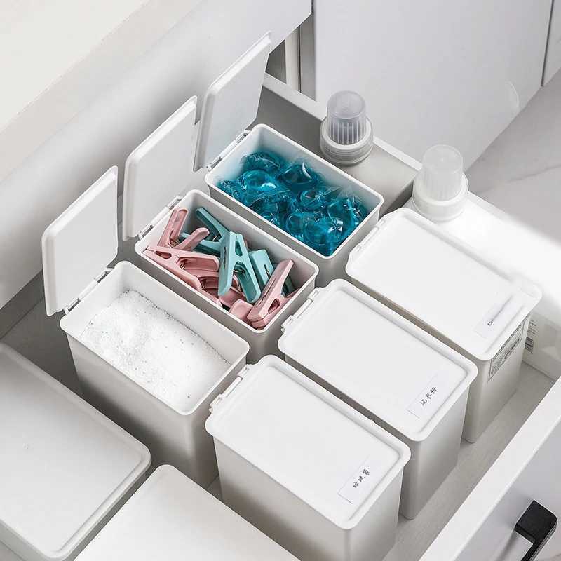 White Laundry Room Storage Box Scent Booster Laundry Beads Powder Container Clothes Clips Case with Dustproof Lid Organizer Box C251008