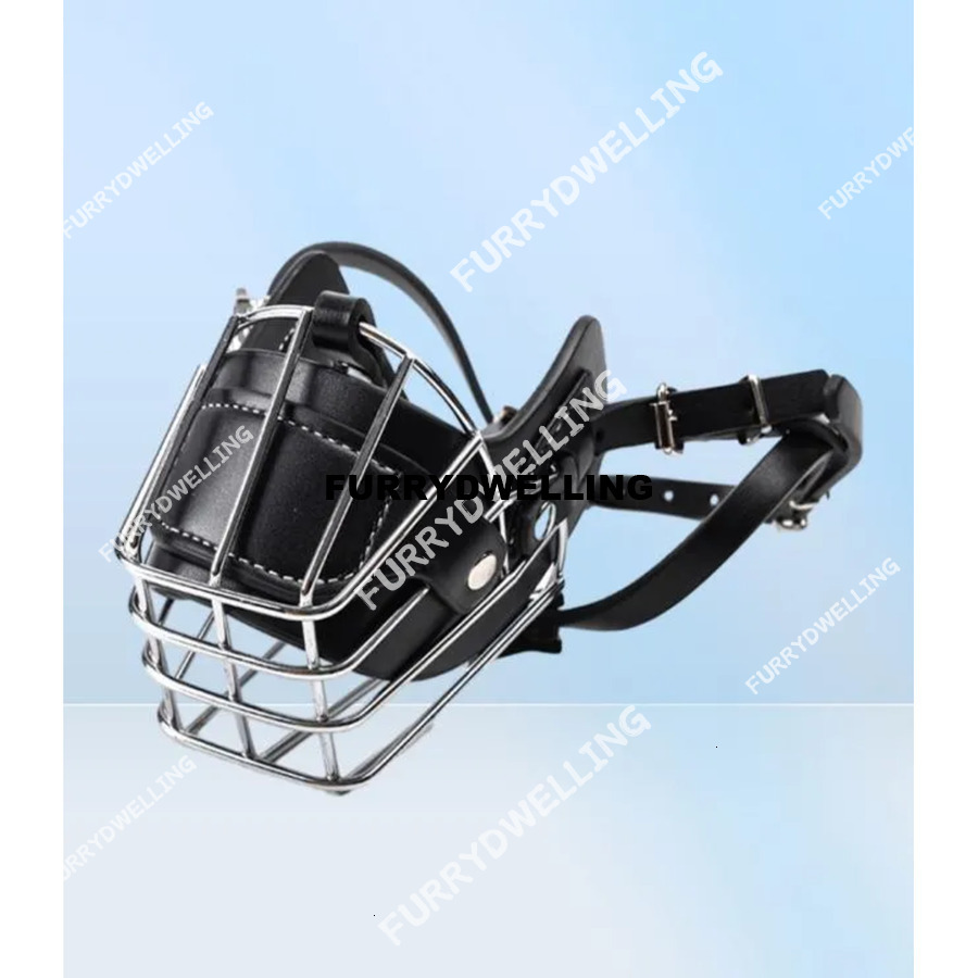 Black Large Medium Dog Metal Wire Basket Leather Antibite Masks Mouth Cover Bark Chew Dwe74 Muzzle Pet Breathable Safety Mask 2014025672