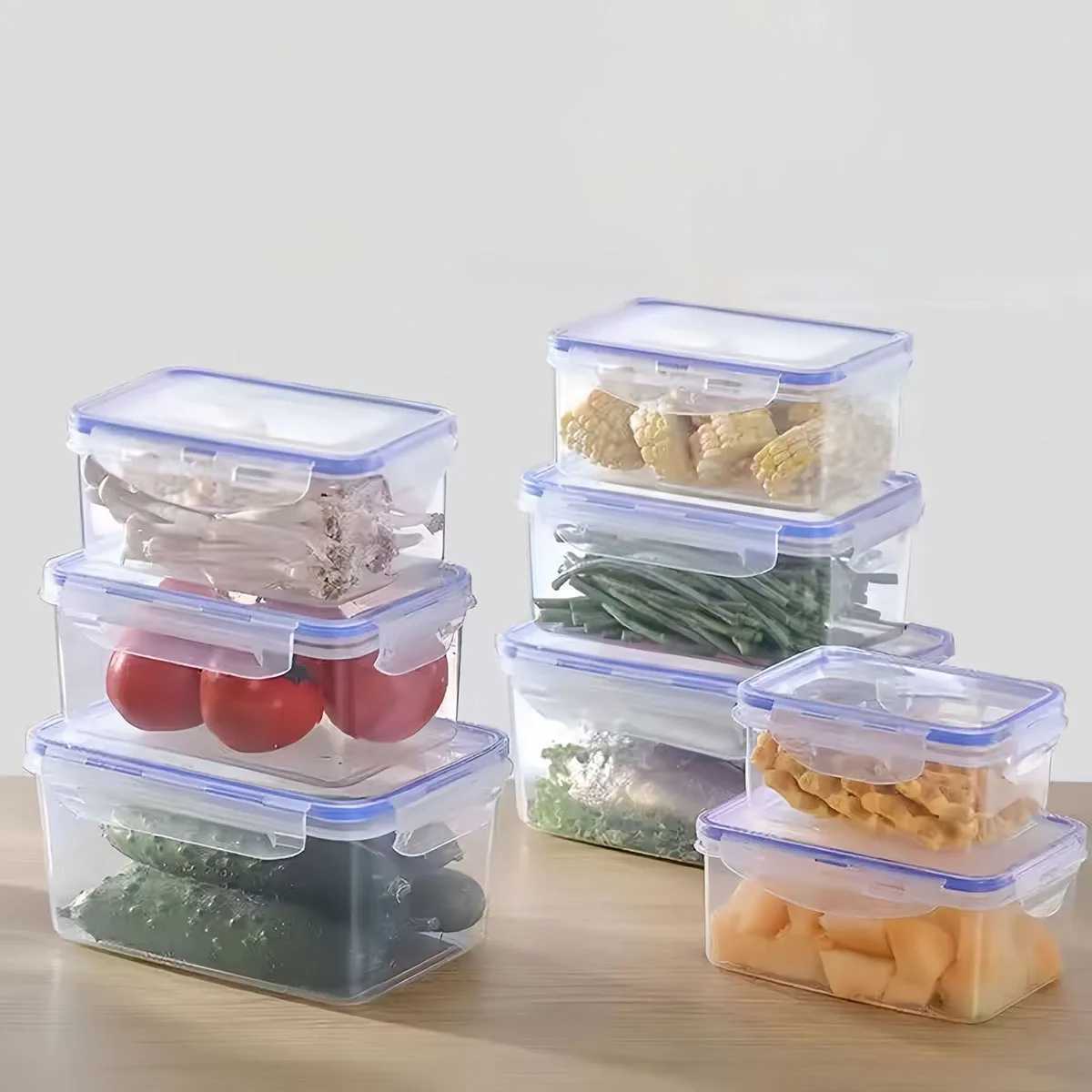 1pc Sealed rectangular refrigerator storage box with lid Plastic crisper microwaveheated lunch box with lid C251008