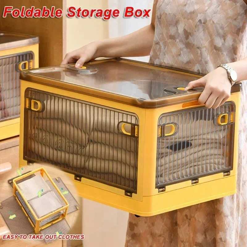 Foldable Storage Box Transparent Large Capacity Organizer with Wheels for Wardrobe Clothes Toys Books Sundries Home Storage Box C251008