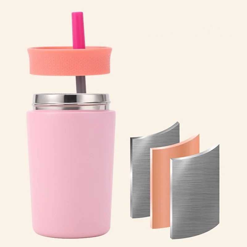 12oz Portable Thermos Cup Coffee Mug Stainless Steel Vacuum Flask ColdHot Sport Cup Car Cup with Straw Travel Mug Insulated Cup C251008