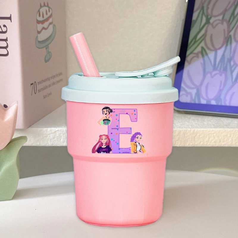 Kpop Demon Hunters Silicone Water Cup for Boys Girls Cartoon Letter AZ Printed Cups Students Fashion Sports Water Bottle Gifts C251008
