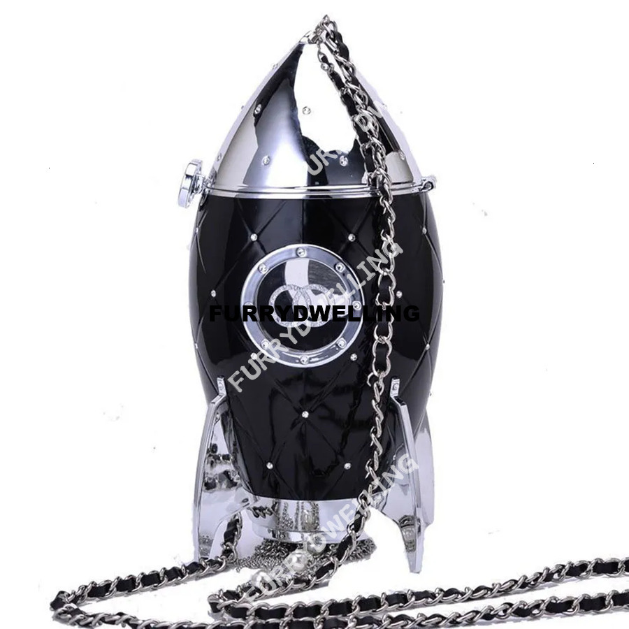 Women Classic Party Fringed Double-C Acrylic Rocket Shape Bag Pouch Dwe74 Elegant Lady Evening Bags Shoulder Tote Chains Storage Box With Tassel