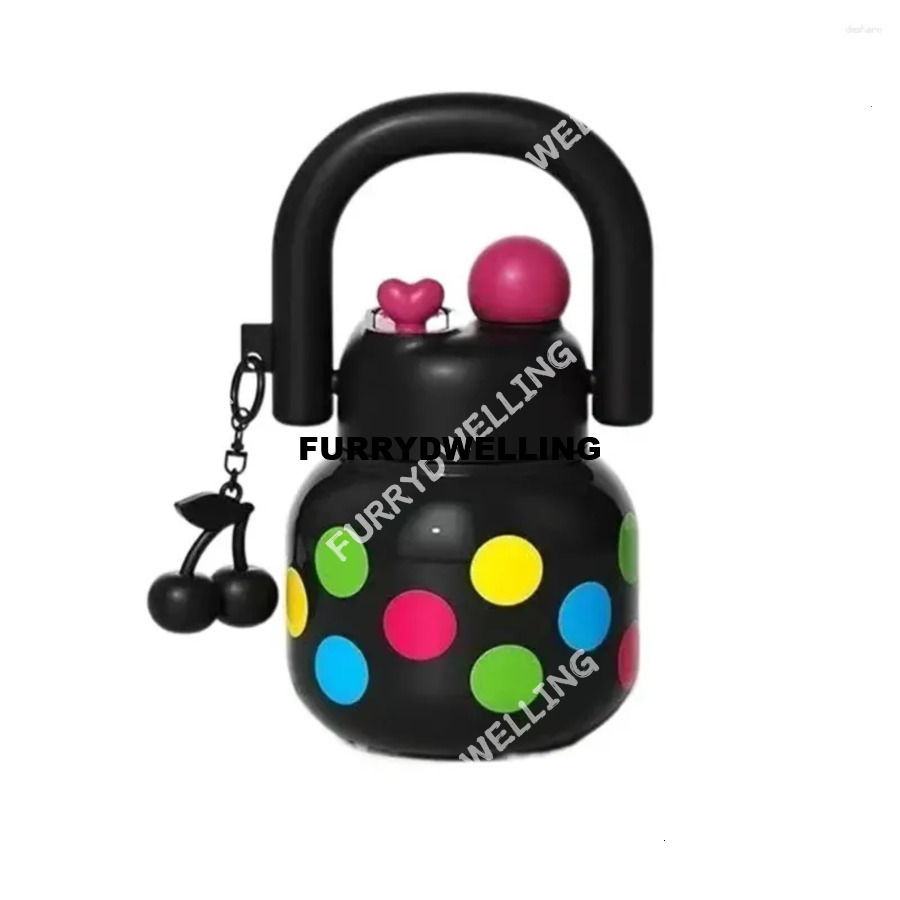 Water Bottles Large Capacity Dwe74 Kids Sippy Cup Cherry Bowknot Double Drink Plastic With Straw Leakproof Portable Bottle