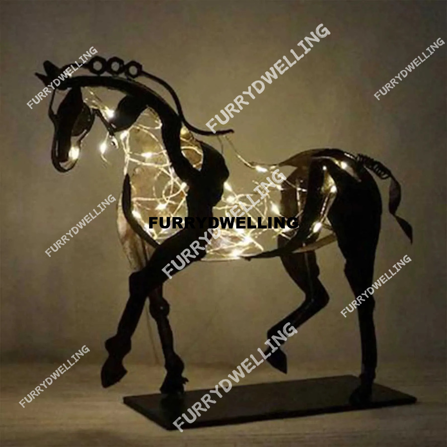 Horse Metal LED 3D Animal Sculpture Restaurant Office Home Decoration Dwe74 Gifts Y250315
