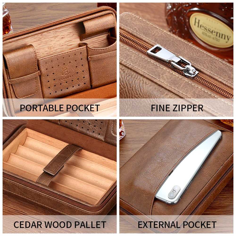 GNER Leather Cigar Humidor Travel Cedar Wood Cigar Case 4 Tube Holder Sigaar Box For Cigars Outdoor Humidor Box Y251008