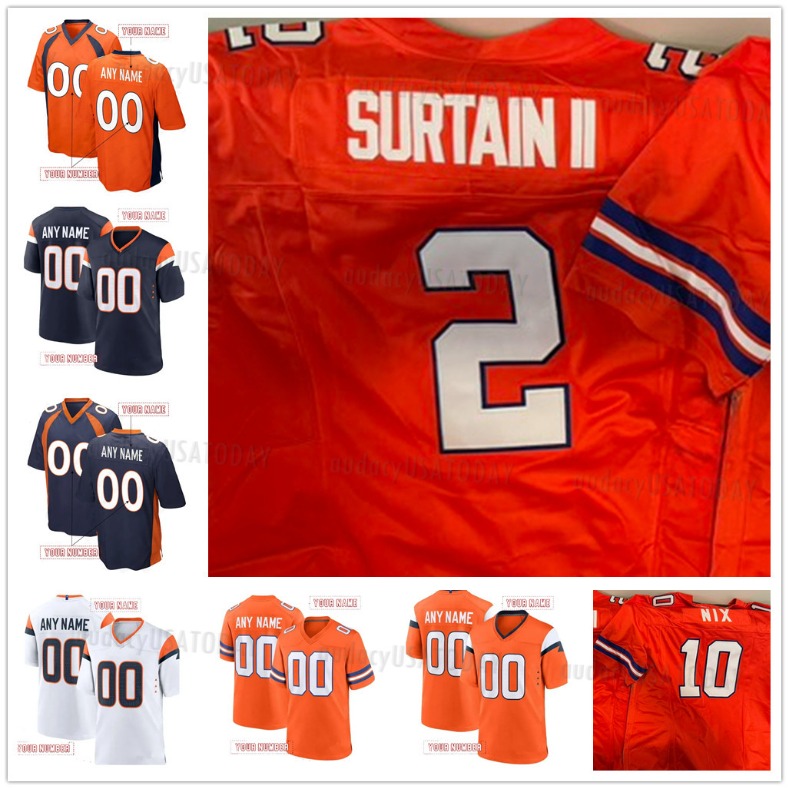 10 Bo Nix 2 Patrick Surtain ll 7 John Elway 14 Courtland Sutton Personalized Customized Football Jerseys Custom Any Number Name Men Women Youth For Fansdss