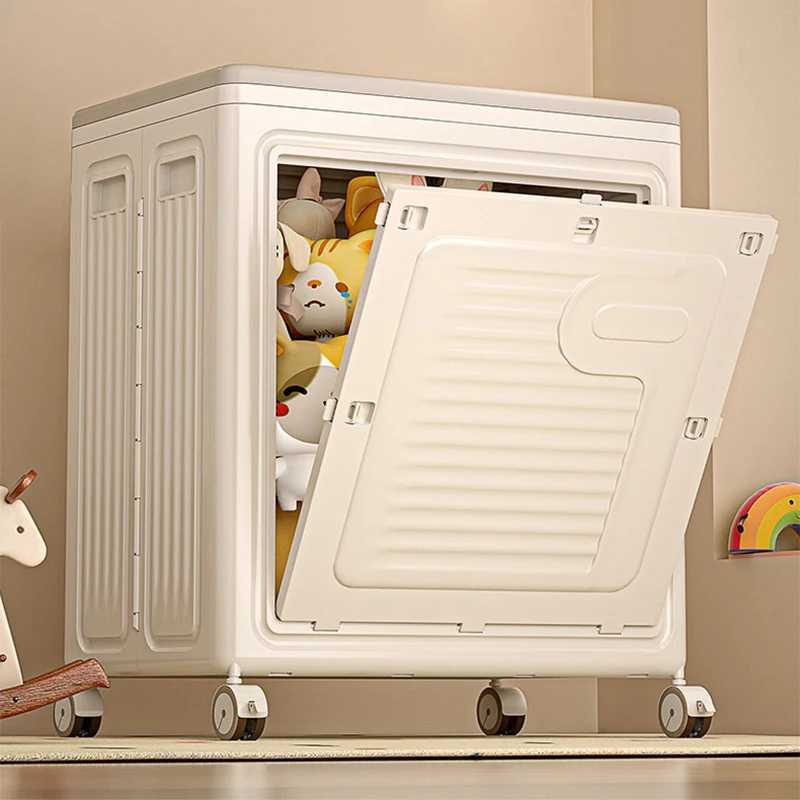 1PCS Childrens Toy Storage Box Foldable Storage Box Transparent Visible Flip Lid Storage Box Plastic Easy to Move with Wheels C251008
