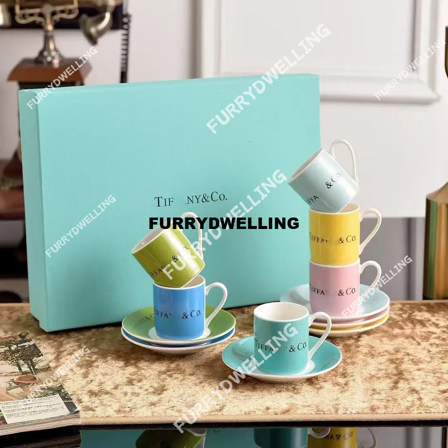 Ceramic Coffee Set Including 6 Cups Bone China Material Multicolour Milk Glass Dwe74 Kitchen Tableware Wedding Gifts Box Packaging New