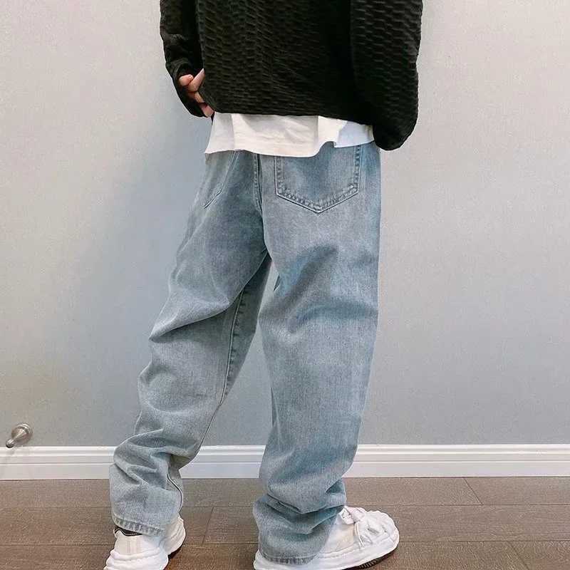 Hip Hop Harajuku Men Baggy Jeans Light Blue Straight Oversize Casual Wide Leg Denim Pants Streetwear Loose Korean Trousers Z251008