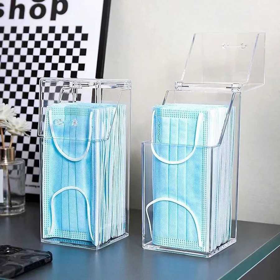 Face Mask Dispenser Acrylic Storage Box Organizer Hygiene Station with Cover for Disposable Masks Tabletop Holder Mask Case C251008