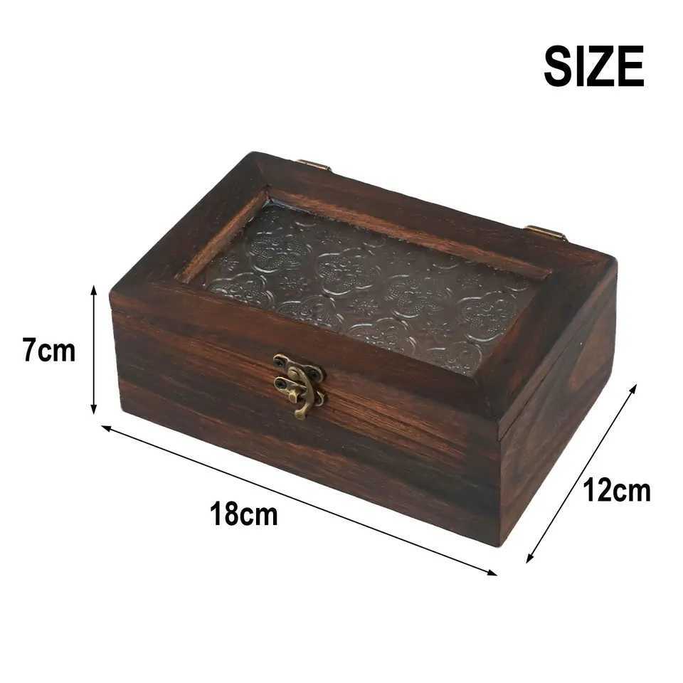 Rectangular Wooden Storage Box Nordic Retro Solid Wood Begonia Flower Glass Desktop Storage Decorative Box Hinged Storage Boxes C251008