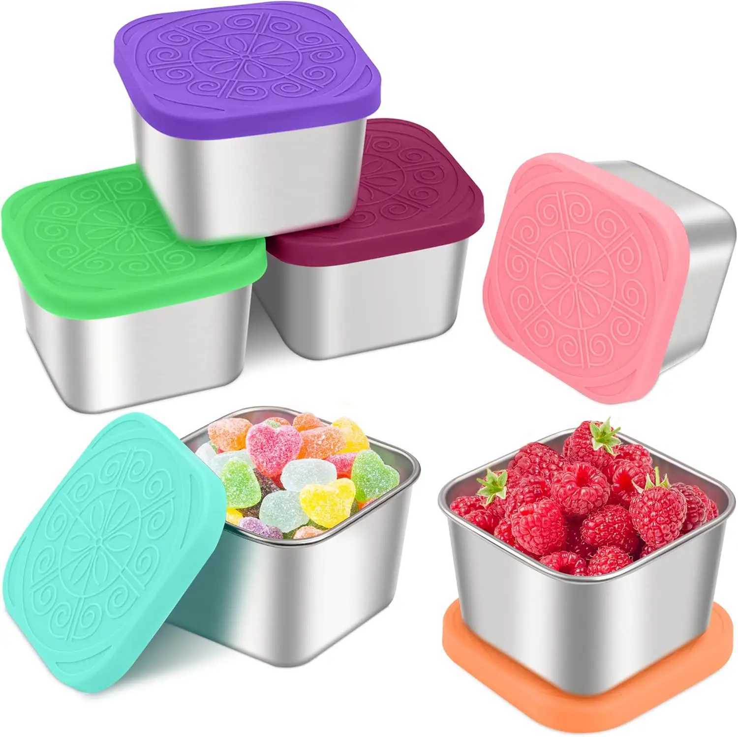 Stainless Steel Snack Containers for Kids Easy Open Leak Proof Reusable Snack Box Container with Lids Small Lunch Containers C251008